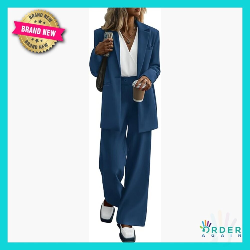 Oversized Blazer and Wide Leg Pantsuit Business Casual Formal Outfit Set